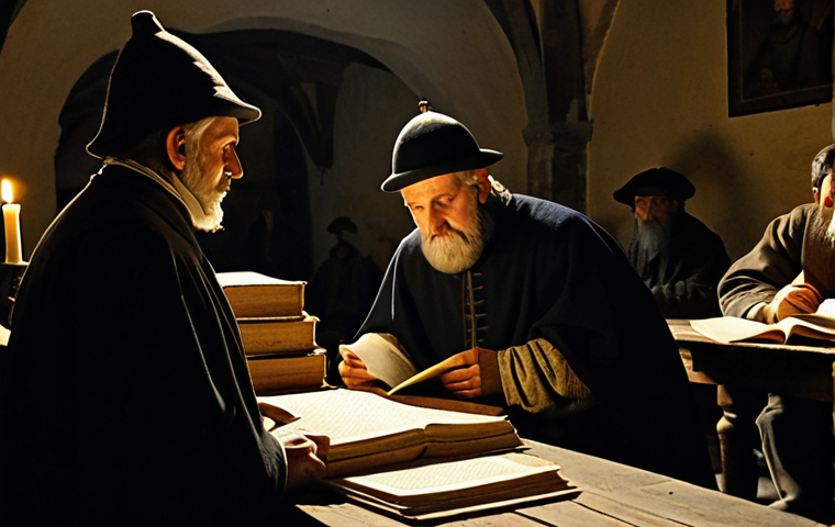 프랑스의 종교 개혁과 가톨릭 영향 - **Image Prompt: The Genesis of Reform in France**
    A dimly lit, cozy backroom of a 16th-century P...