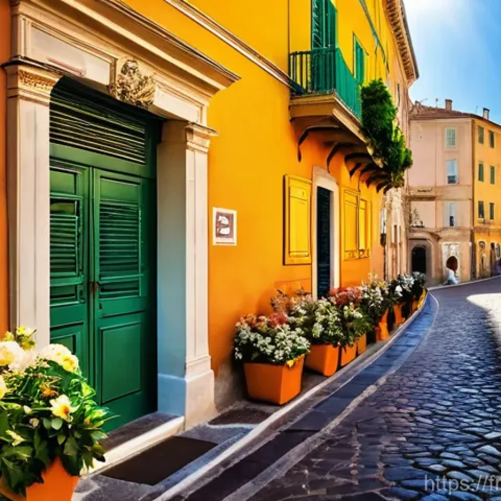 니스 해변과 프랑스 리비에라 여행 - **Old Nice's Enchanting Alleyways:** A vibrant, sun-drenched scene depicting the narrow, cobblestone...