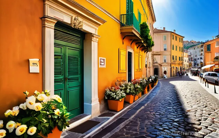 니스 해변과 프랑스 리비에라 여행 - **Old Nice's Enchanting Alleyways:** A vibrant, sun-drenched scene depicting the narrow, cobblestone...