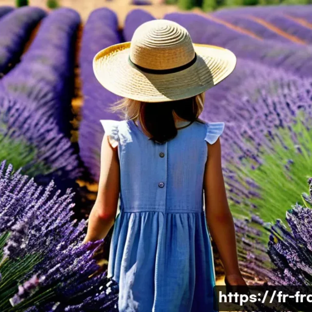 프랑스 향수 브랜드 및 추천 제품 - **Prompt:** "A young girl (approximately 12 years old) in a sundress, walking through a lavender fie...