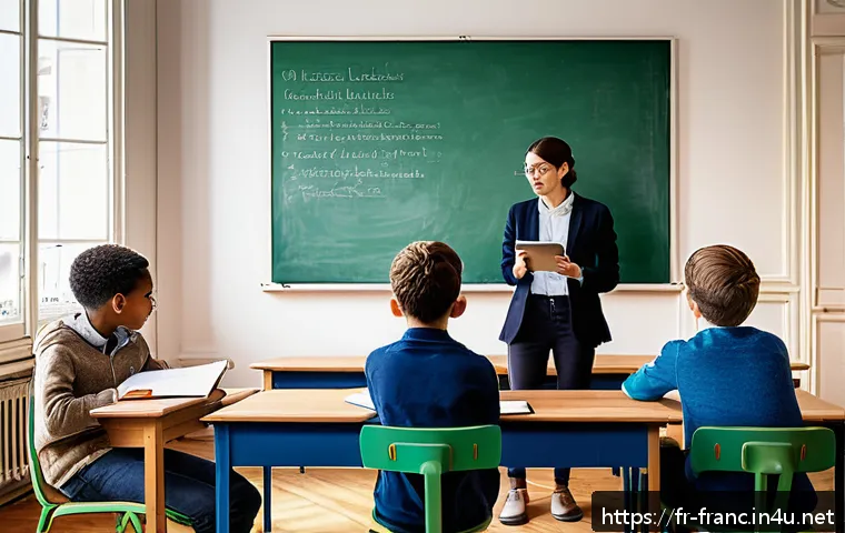 프랑스의 교육 제도 및 학교 생활 - A modern French classroom scene blending tradition and innovation: a diverse group of students atten...