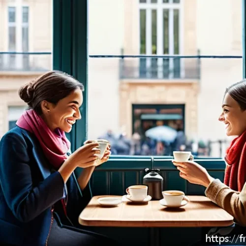 Home 31 프랑스어 기초 회화 표현 - A cozy Parisian café scene in springtime, featuring a diverse group of people engaged in light conve...