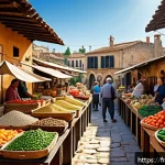 Home 18 마르세유 항구와 지중해 요리 - A vibrant Mediterranean market scene at sunrise, bustling with local vendors selling fresh seafood, ...